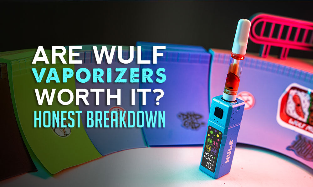 Wulf Grid Vaporizer standing in a tech deck skate ramp with text