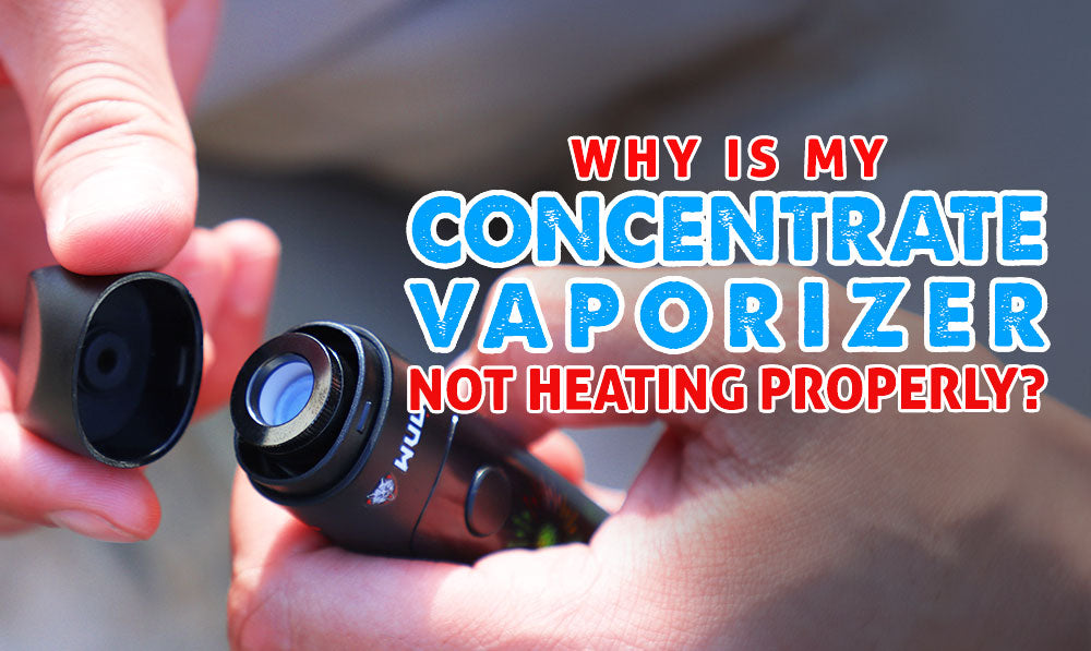 man holding the Wulf Budr Concentrate Vaporizer with mouth piece opened and text