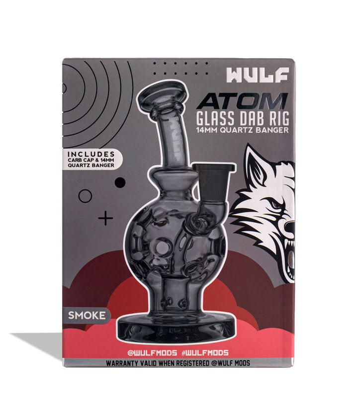 Smoke Wulf Mods Atom 14mm Dab Rig with Quartz Banger Packaging Front View on White Background