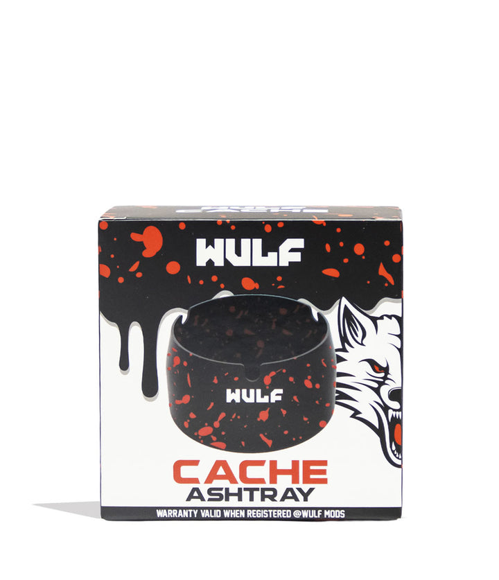 Black Red Spatter Wulf Mods Cache Ashtray Packaging Front View on White Background