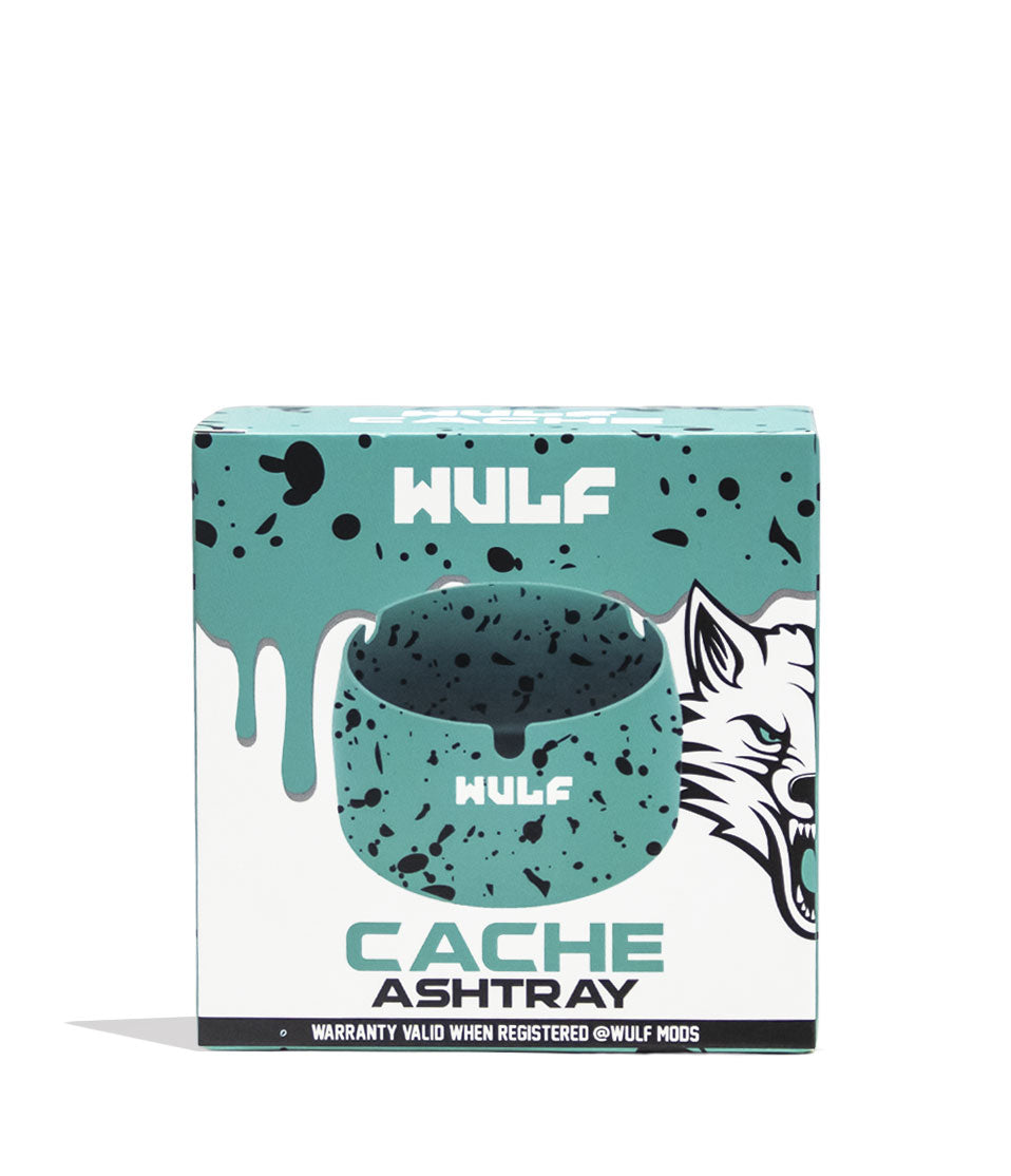 Teal Black Spatter Wulf Mods Cache Ashtray Packaging Front View on White Background