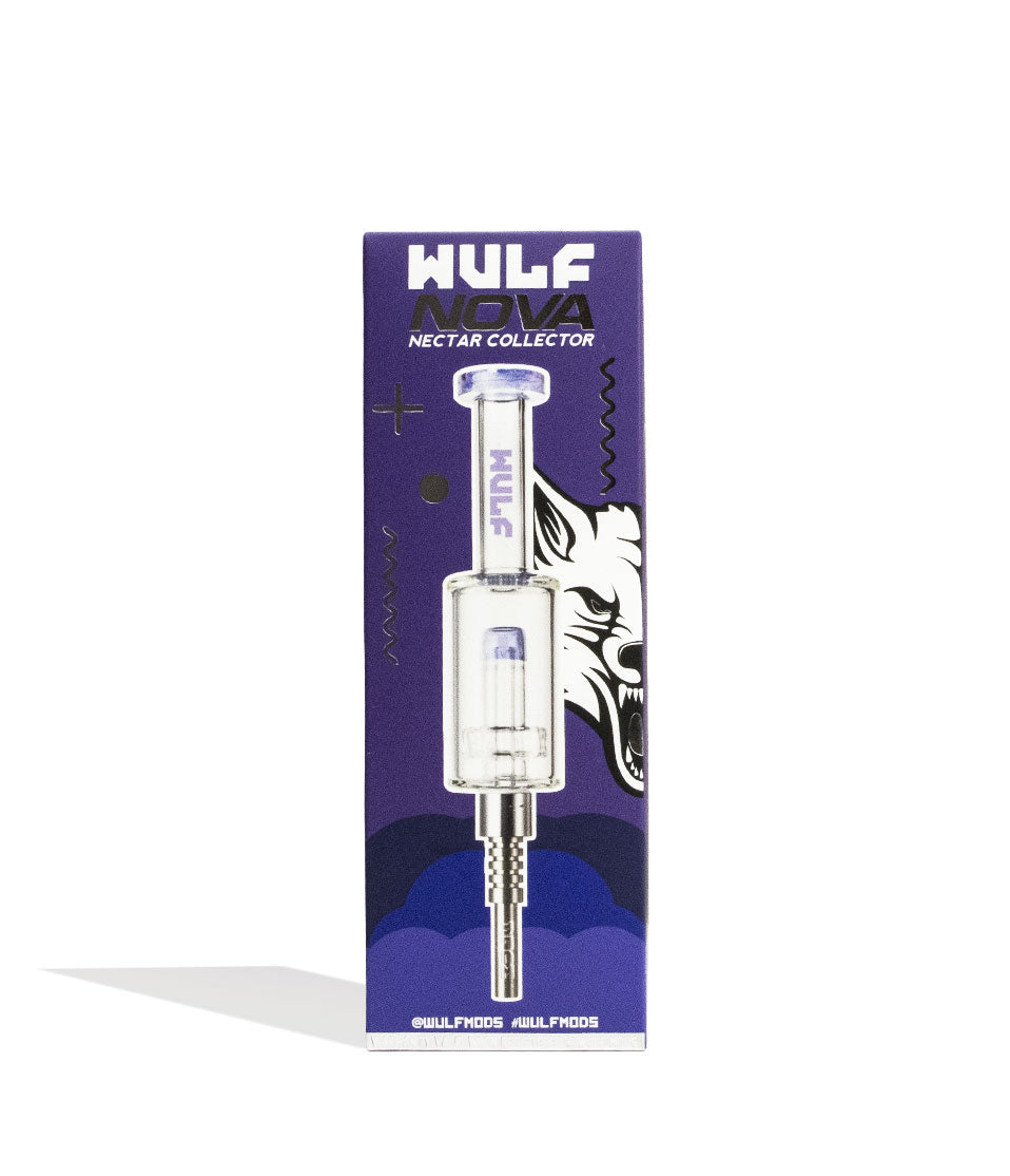 Purple Wulf Mods Nova Water Filtered Nectar Collector Packaging Front View on White Background